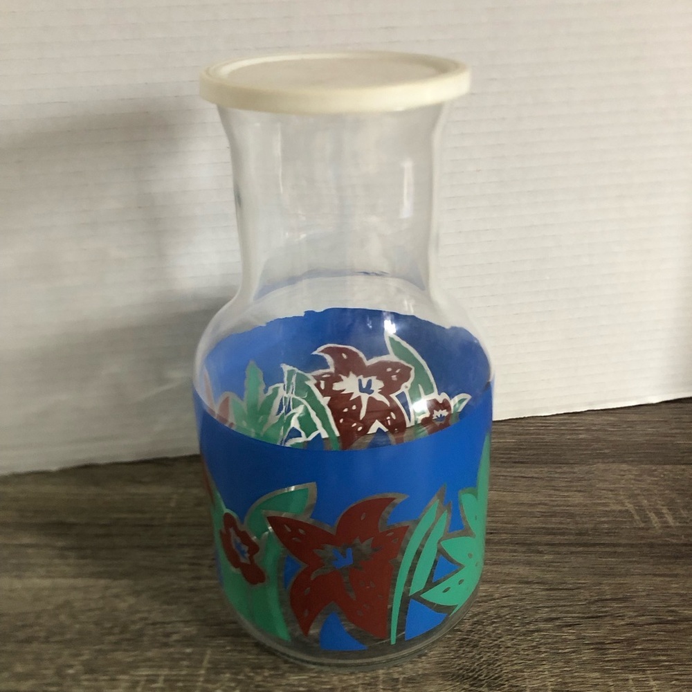Vtg Tropical Print Juice Jug with Lid